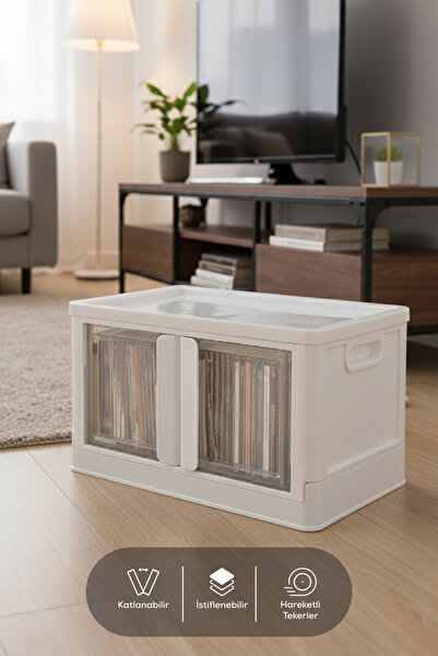 Vienev İstiflenebilir Katlanır Çift Kapaklı Düzenleyici Kutu Beyaz