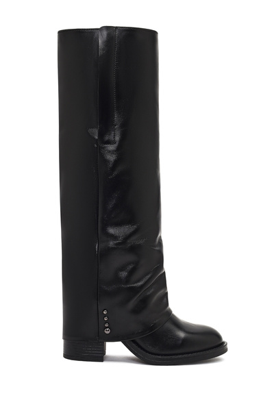 Derimod Women's Black Thick Heeled Leather Boots 25Wfd185918