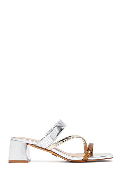 Derimod Papuci de damă bronz scurti cu toc gros metalic 25SFD442432