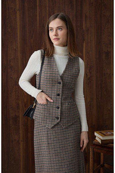 Kazayağı Yelek Etek Takım Kahve