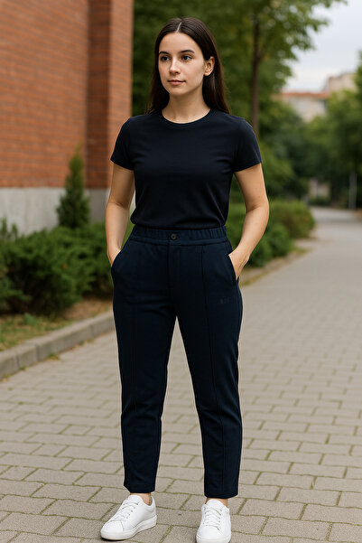 YusGos Cotton Fabric Embossed Striped (piped) Buttoned Basic Comfortable Cut Trousers