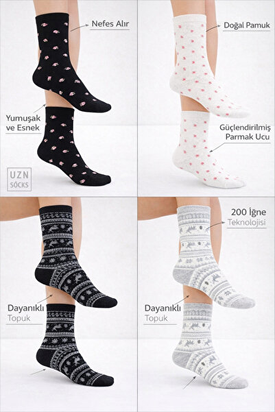 UZN SOCKS Set de șosete colorate cu modele pentru femei - 6 piese (modele cu ...