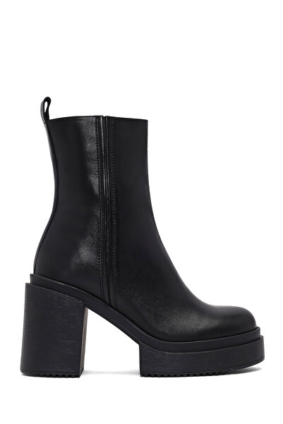 Derimod Γυναικείες δερμάτινες μπότες με μαύρο φερμουάρ και ψηλό χοντρό τακούν...