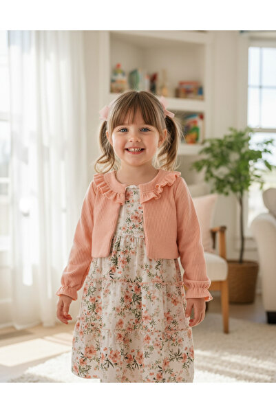 YusGos Baby Girl Dress Cardigan Tulle Bottom Set (Powder)