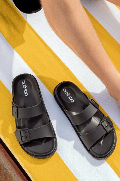 Derimod Ανδρικές μαύρες παντόφλες 25SFD6970PV