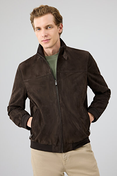 Derimod Marcelo Men's Brown Judge Collar Suede Leather Jacket 24Wgd 654210