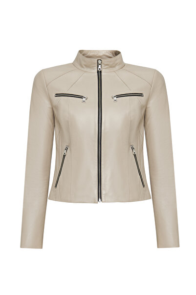 Derimod Taya Kadın Bej Kısa Deri Ceket 25SGE5301R3