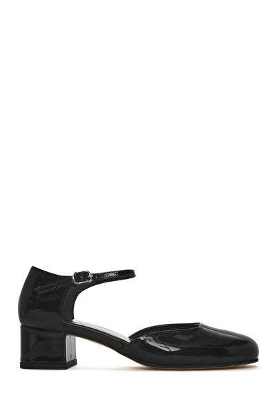 Derimod Kadın Siyah Bilekten Tokalı Kısa Kalın Topuklu Rugan Deri Ayakkabı 25SFD140916