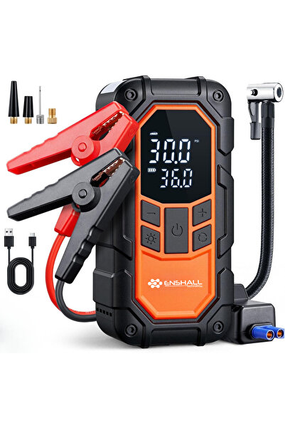 Enshall 8000mAh Şarjlı Acil Durum Akü Takviyeli Araç,Motosiklet,Top vs Şişirm...