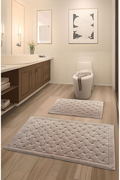 FeelHome مجموعة سجادة حمام فاخرة للغاية من القطن بنسبة 100%، ناعمة وفائقة الامتصاص، مكونة من قطعتين، باللون الوردي