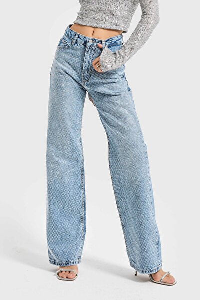 it's basic Blugi de damă Doris T34S527 Design cu pietre strălucitoare Denim cu croială dreaptă