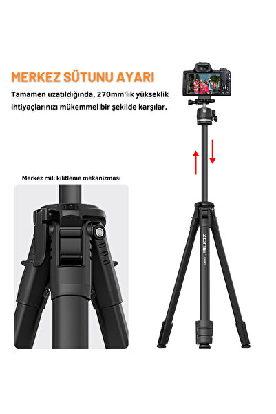 Coverzone 1.6m Profesyonel Fotoğraf Video Tripodu 5kg Taşıma 360° Panoramik Telefon Kamera Tutuculu | G600