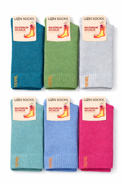 UZN SOCKS Kadın Termal Çorap 4 Çift – Maksimum Sıcaklık, Renkli, Yumuşak Doku...