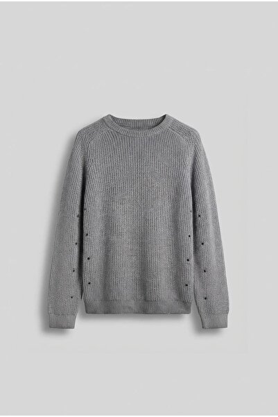 ablukaonline Ανδρικό πλεκτό πουλόβερ oversized Washed Distressed Grey