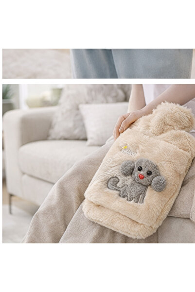 OLİVYA Peluş Kılıflı Köpek Emojili Sıcak Su Torbası 2 Litre
