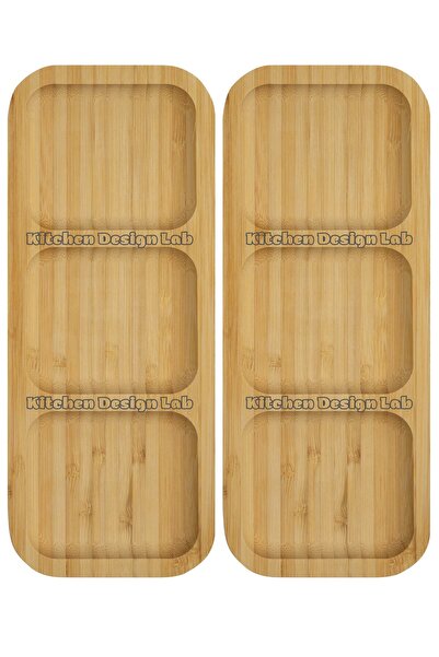 Kitchen Design Lab 2 Adet Bambu 3 Bölmeli Çerezlik  Sunumluk  Yağdanlık Şişe Standı.