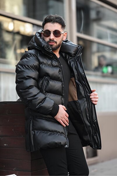 İga Collection Palton lung din piele pentru bărbați - fermoar lateral