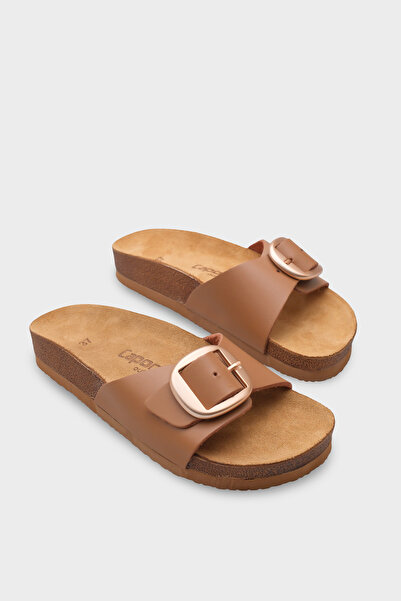 Capone Outfitters Lee Large Buckle Anatomical Cork Sole Leather Slippers