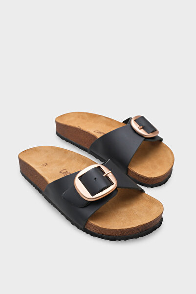 Capone Outfitters Lee Large Buckle Anatomical Cork Sole Leather Slippers