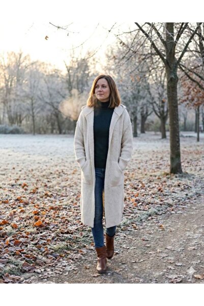 URUMDAY سترة نسائية طويلة بغطاء للرأس مع جيوب