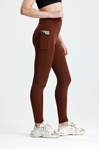 glanour Γυναικείο καφέ κολάν ελαφρύ ψηλόμεσο με εφέ σύσφιξης τσέπες