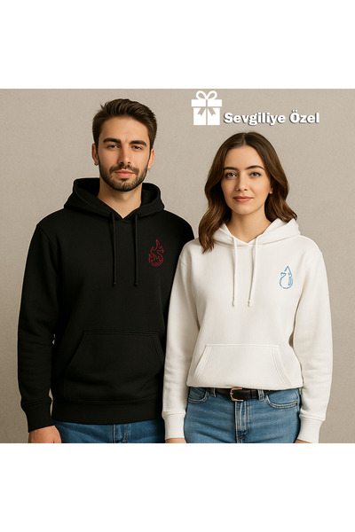 NEVERMIND Hanorac Dear Couple Combining Fire and Water cu imprimeu – Unisex s...