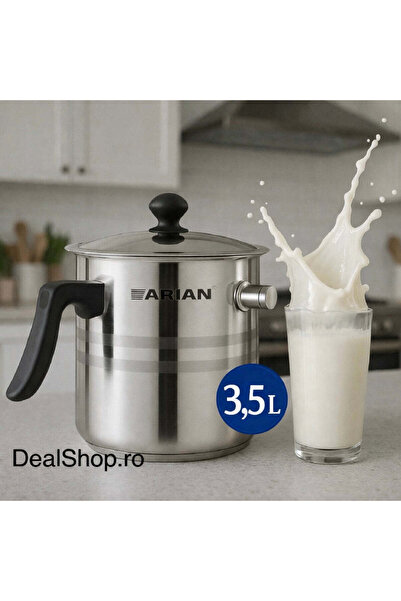 dealshopromania Arian Milk Boiling Pot 3 Liters, Stainless Steel, Whistle, Do...