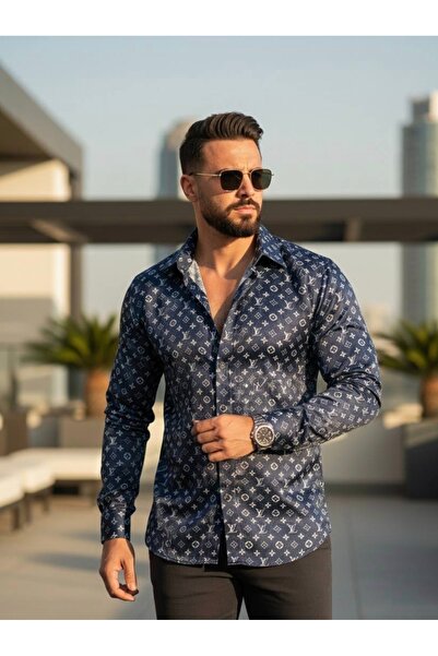 YusGos Long Sleeve Easy-Iron No-Iron Patterned Regular Fit Stretch Fabric Men's Shirt