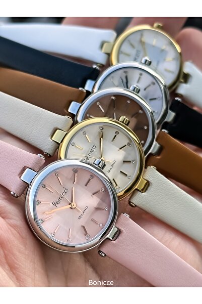 Ferrucci سوار ساعة يد نسائي بحزام جلدي صغير باللون الوردي