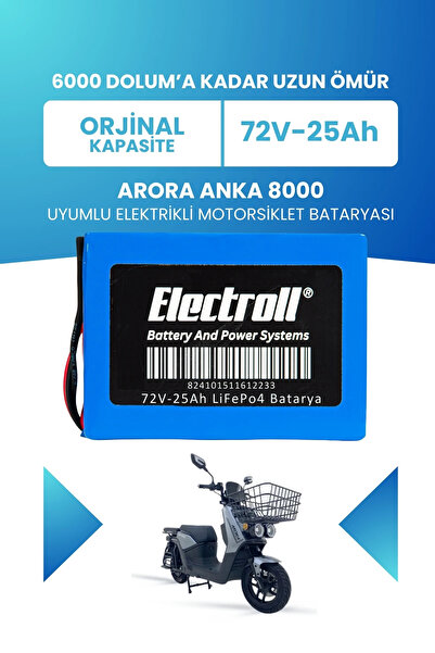 ELECTROLL Arora ANKA 8000 Uyumlu Batarya LiFePO4 72V 25Ah Elektrikli Motorsik...