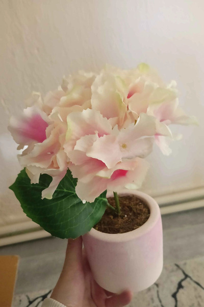 adresiburasi زهرة الكوبية الاصطناعية في أواني خرسانية (بلون وردي فاتح)