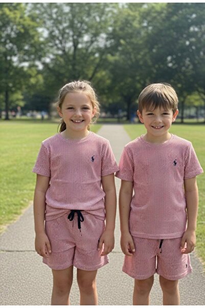 YusGos طقم شورت قطني مخطط للجنسين (للأعمار من 3 إلى 15 سنة)