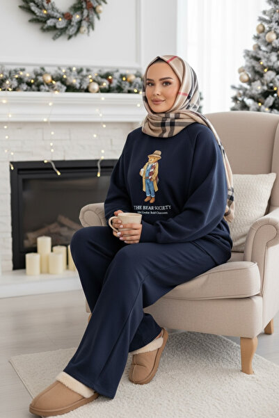 Aselim Hijap Moda The Bear Society Özel Koleksiyon İkili Tesettür Takım | Pamuklu Esnek Kumaş Lacivert