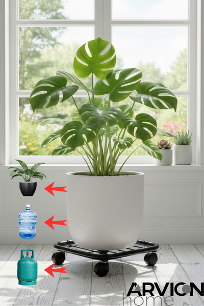 ARVİONHOME Metal Tekerlekli Çok Amaçlı Taşıma Standı Çiçek, Damacana, Tüp Altlığı, Ağır Yük Standı