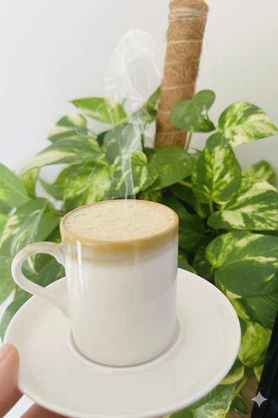 İthal طقم فناجين سيراميك أبيض منقوش لشخصين