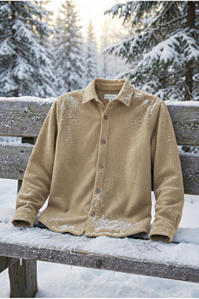 gajin Bej Kalın Polar Gömlek Kışlık