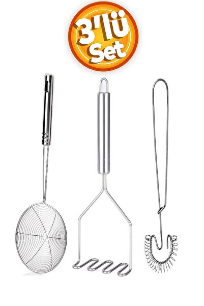 ZUZU MADE 3'lü Paslanmaz Çelik Mutfak Seti Yaylı Yumurta Çırpıcı - Kızartma K...