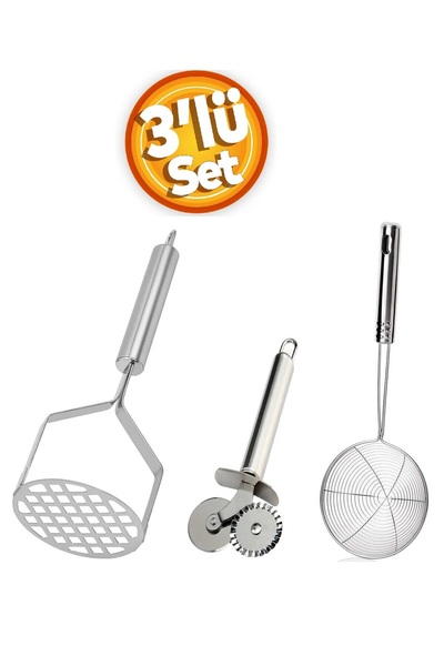 ZUZU MADE Paslanmaz Çelik Kızartma Yağ Kevgiri - 26 Cm Patates Ezici - Çiftli...