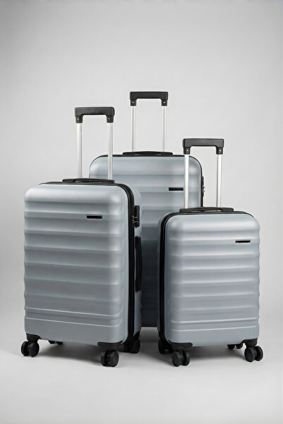 Catwins İnci Gri Unisex 3’lü Valiz/Bavul Seti