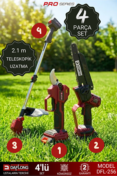 DAFLONG 4'LÜ BAHÇE SETİ 40MM DİJİTAL BAĞ MAKASI OTO YAĞLAMA BUDAMA 2.1M UZATM...