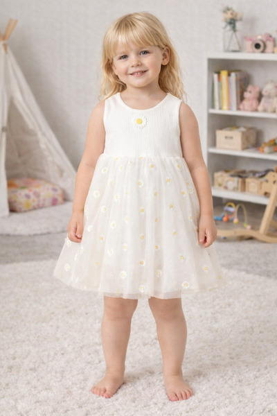 Krazber Kız Bebek Elbise Nakışlı Parti Elbisesi