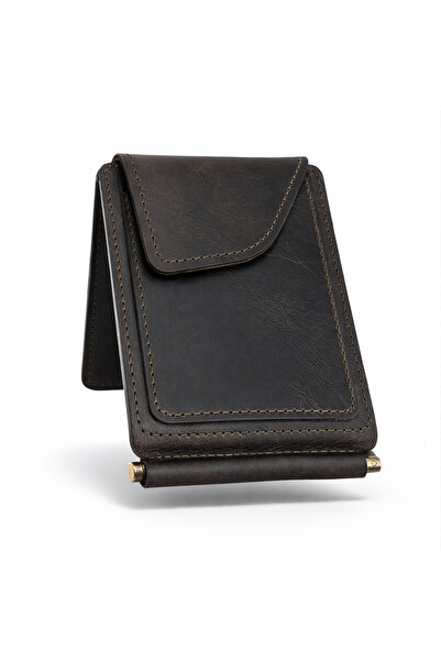 happyteks حافظة بطاقات ومحفظة من الجلد الطبيعي باللون الأخضر الكاكي