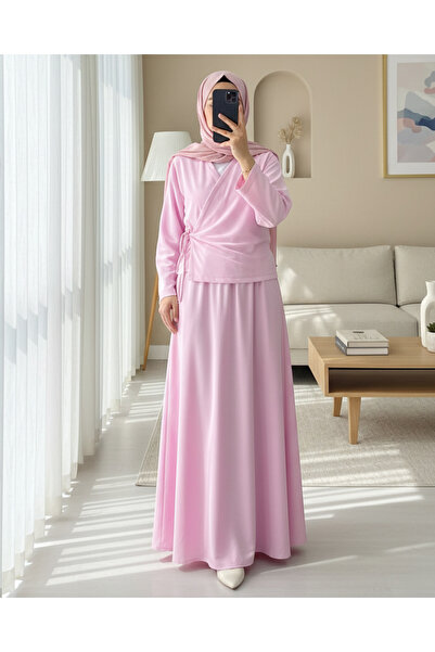 Modamorfo طقم كتان مع تنورة جانبية -بودرة