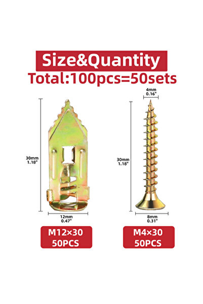 Choice 30 مم 100 قطعة 100 قطعة مسامير تثبيت ذاتية الحفر للحوائط الجافة مع مسامير مسمار التمدد طقم مسامير ذاتية اللولبة