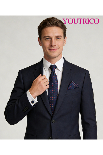 Youtrico طقم ربطة عنق ومنديل وأزرار أكمام - طقم رسمي من 3 قطع مصنوع يدويًا