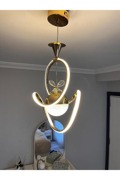 Bohem Aydınlatma Badem Gold Tek top 3 Renk LED Avize Beyaz/Sarı/Günışığı