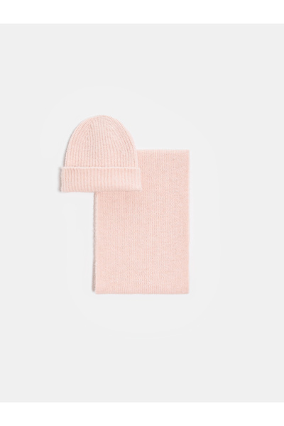 Dilvin A004 Yün Karışımlı Atkı Bere Takımı-Pudra