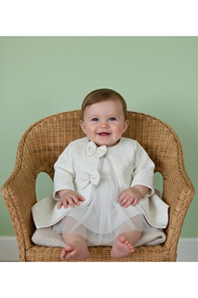 MİNİMONY 0-24 Ay Kız Bebek İnce Mantolu Bayramlık Gelinlik Abiye Saç Bandı Ce...