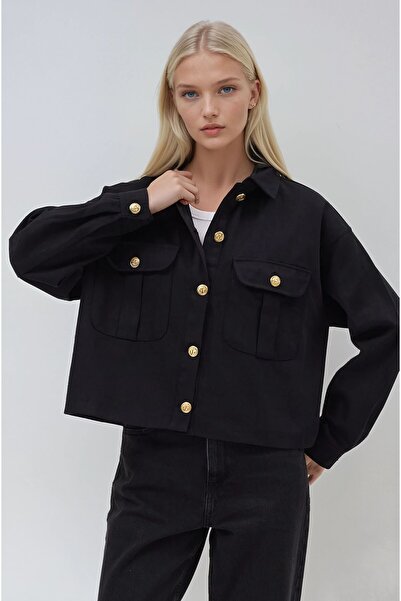 Lijuri سترة أنيا قصة فضفاضة سوداء من الجبردين 6063-8