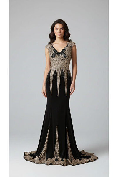 Gardenia Fashion Evening Dress with Golden Embroidery